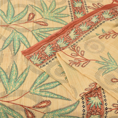 Sanskriti Vintage Sarees Indian Peach Pure Cotton Printed Sari 5yd Craft Sustainable Fabric