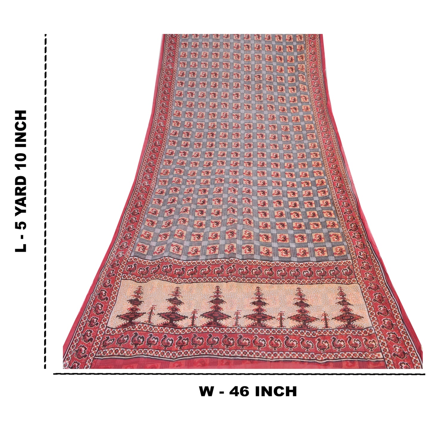 Санскритские винтажные сари Патан Патола с принтом красного/серого цвета из чистого хлопка сари из экологически чистой ткани