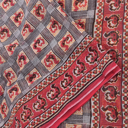 Санскритские винтажные сари Патан Патола с принтом красного/серого цвета из чистого хлопка сари из экологически чистой ткани