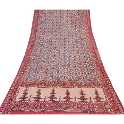 Санскритские винтажные сари Патан Патола с принтом красного/серого цвета из чистого хлопка сари из экологически чистой ткани