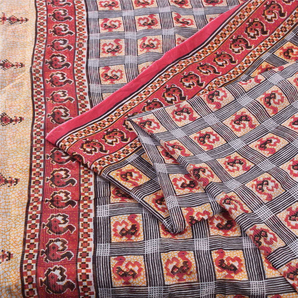 Санскритские винтажные сари Патан Патола с принтом красного/серого цвета из чистого хлопка сари из экологически чистой ткани