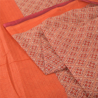 Sanskriti Vintage Sarees Red/Orange Pure Cotton Printed Sari 5yd Craft Sustainable Fabric