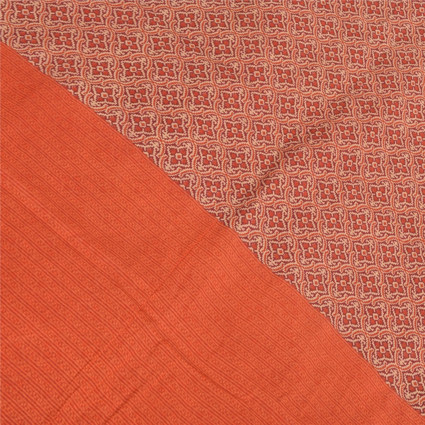 Sanskriti Vintage Sarees Red/Orange Pure Cotton Printed Sari 5yd Craft Sustainable Fabric