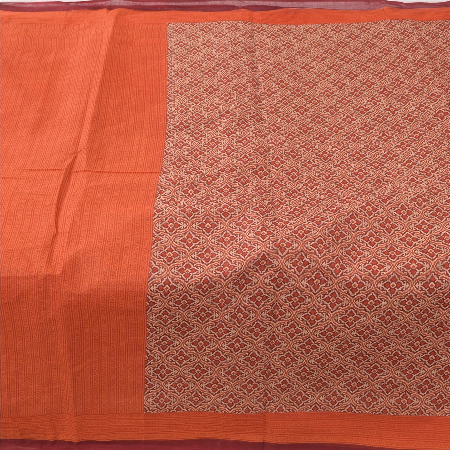 Sanskriti Vintage Sarees Red/Orange Pure Cotton Printed Sari 5yd Craft Sustainable Fabric