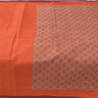 Sanskriti Vintage Sarees Red/Orange Pure Cotton Printed Sari 5yd Craft Sustainable Fabric