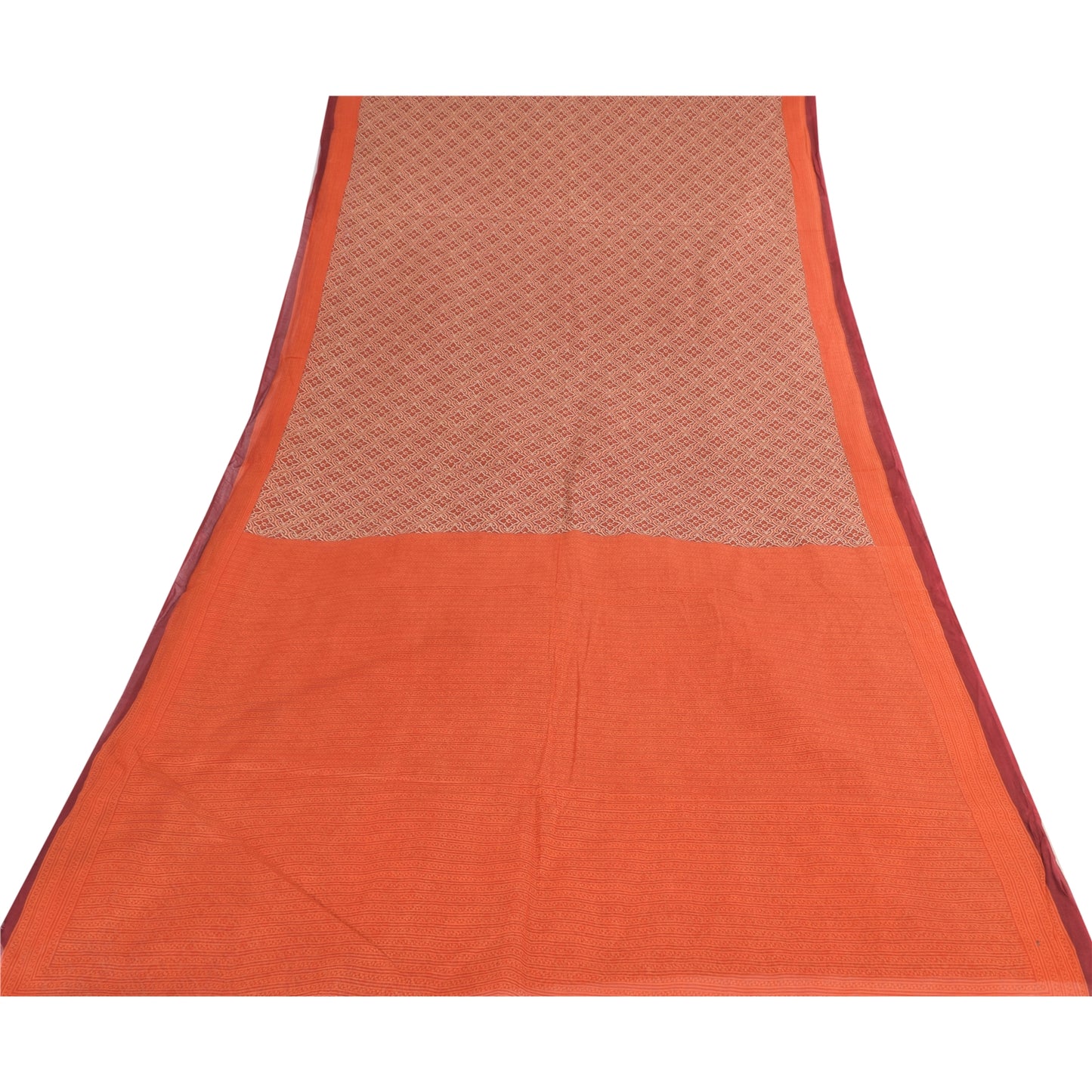 Sanskriti Vintage Sarees Red/Orange Pure Cotton Printed Sari 5yd Craft Sustainable Fabric