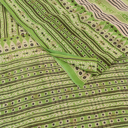 Sanskriti Vintage Sarees Indian Green Pure Cotton Printed Sari 5yd Craft Sustainable Fabric