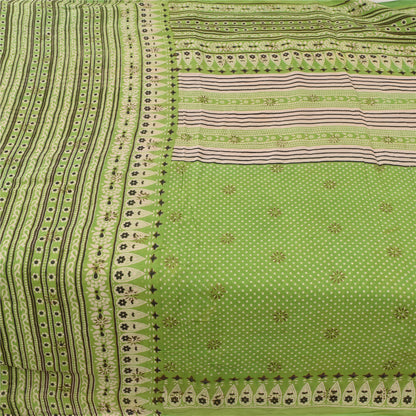 Sanskriti Vintage Sarees Indian Green Pure Cotton Printed Sari 5yd Craft Sustainable Fabric
