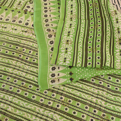 Sanskriti Vintage Sarees Indian Green Pure Cotton Printed Sari 5yd Craft Sustainable Fabric