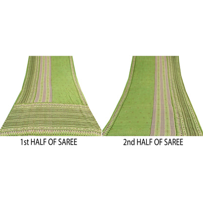 Sanskriti Vintage Sarees Indian Green Pure Cotton Printed Sari 5yd Craft Sustainable Fabric