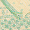 Sanskriti Vintage Sarees Ivory/Green Hand Block Printed Pure Cotton Sari Sustainable Fabric