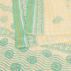 Sanskriti Vintage Sarees Ivory/Green Hand Block Printed Pure Cotton Sari Sustainable Fabric
