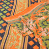 Sanskriti Vintage Sarees Orange/Green Pure Cotton Printed Sari 5yd Craft Sustainable Fabric