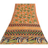 Sanskriti Vintage Sarees Orange/Green Pure Cotton Printed Sari 5yd Craft Sustainable Fabric