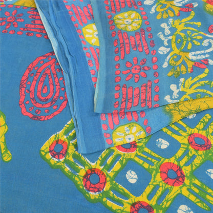 Sanskriti Vintage Sarees Yellow Batik Printed Pure Cotton Sari 5yd Craft Sustainable Fabric