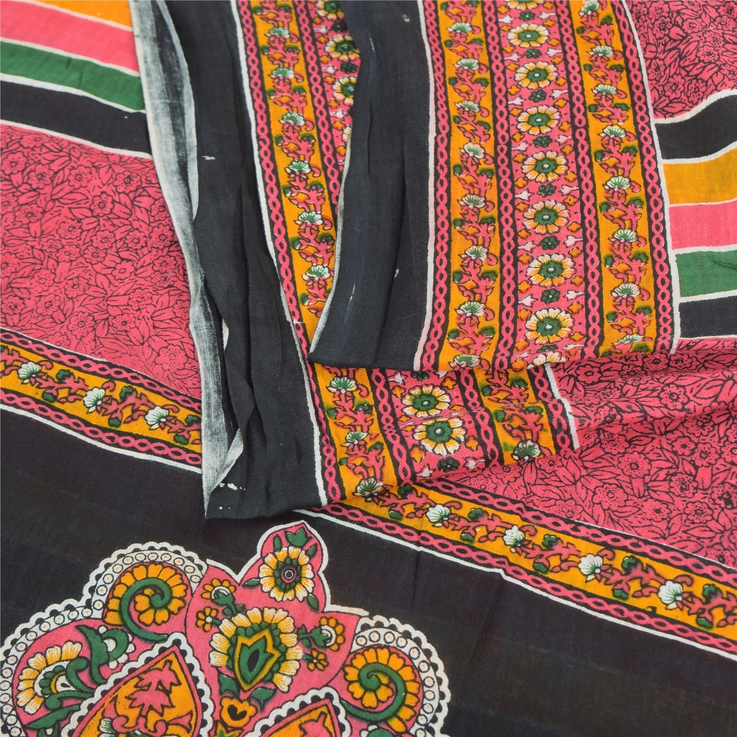 Sanskriti Vintage Sarees Indian Pink Pure Cotton Printed Sari 5yd Craft Sustainable Fabric