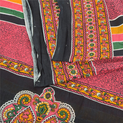 Sanskriti Vintage Sarees Indian Pink Pure Cotton Printed Sari 5yd Craft Sustainable Fabric