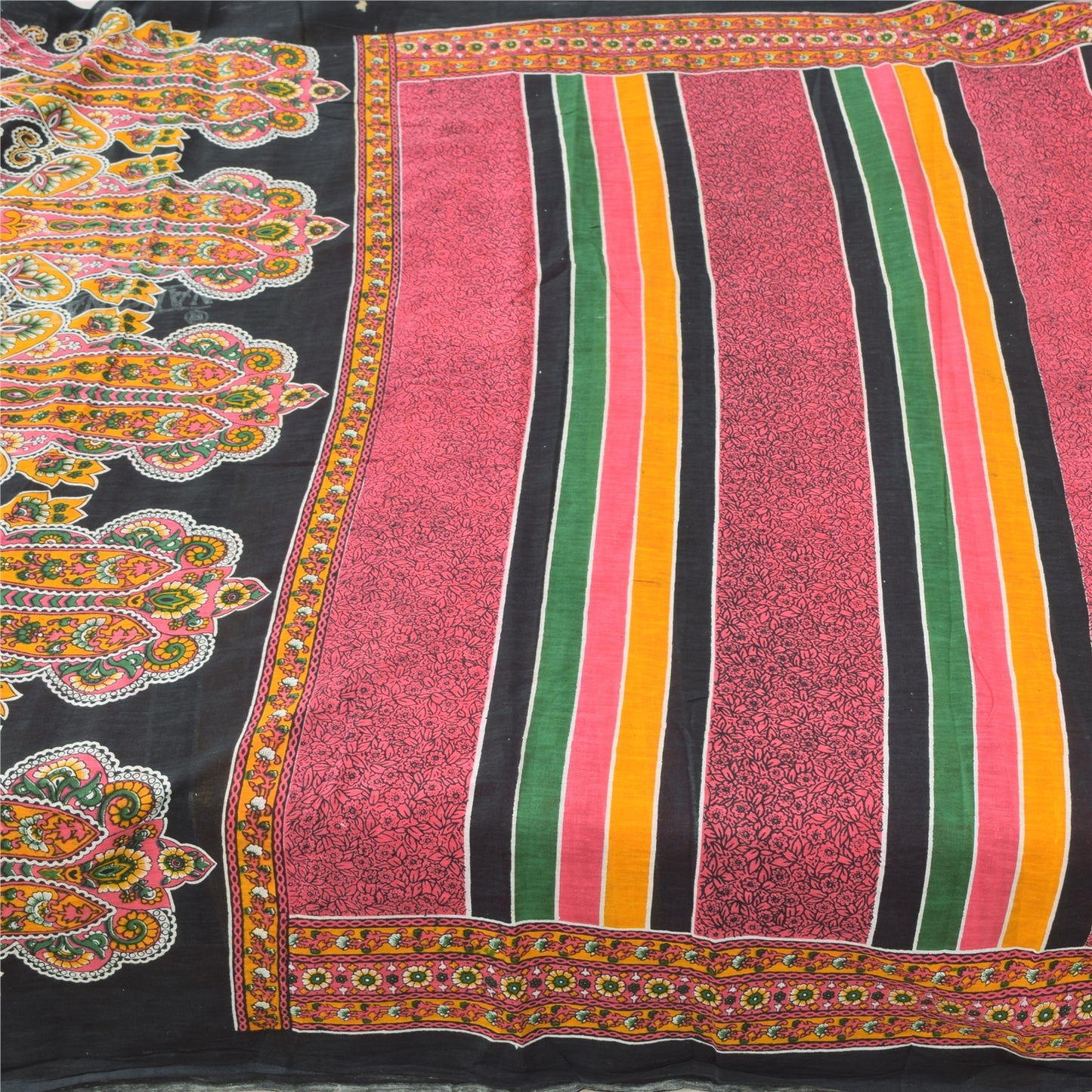 Sanskriti Vintage Sarees Indian Pink Pure Cotton Printed Sari 5yd Craft Sustainable Fabric