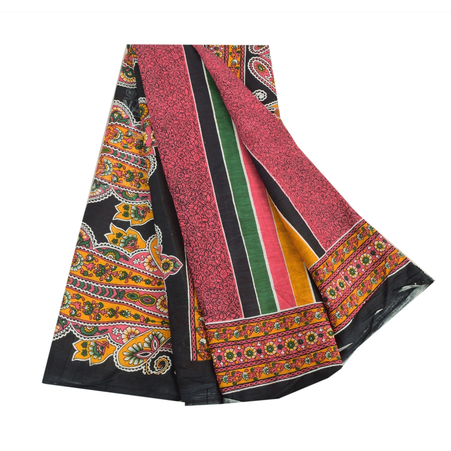 Sanskriti Vintage Sarees Indian Pink Pure Cotton Printed Sari 5yd Craft Sustainable Fabric