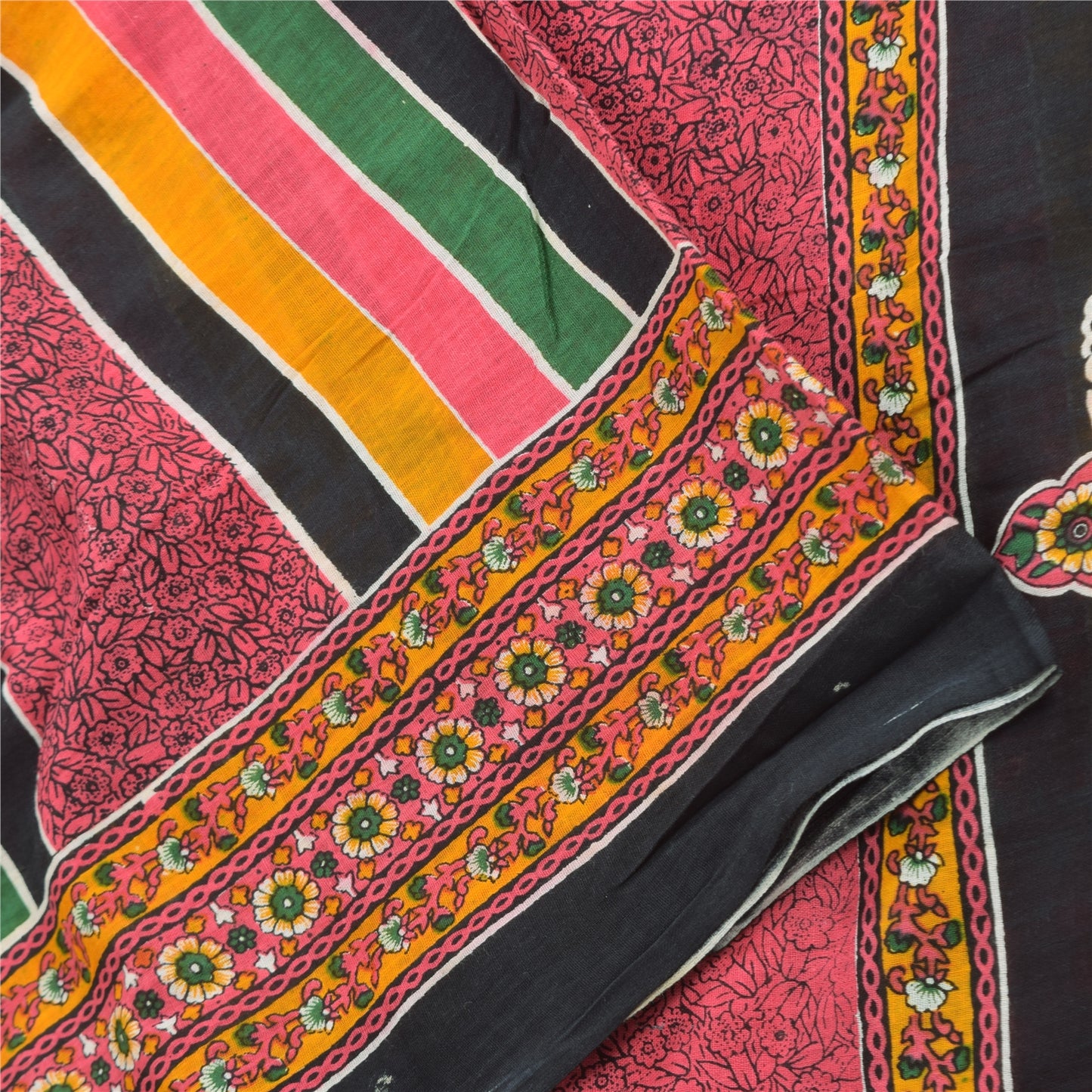 Sanskriti Vintage Sarees Indian Pink Pure Cotton Printed Sari 5yd Craft Sustainable Fabric