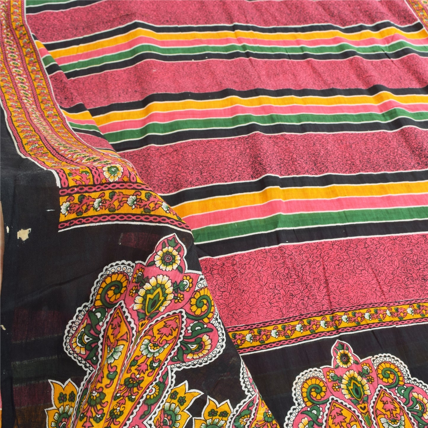 Sanskriti Vintage Sarees Indian Pink Pure Cotton Printed Sari 5yd Craft Sustainable Fabric