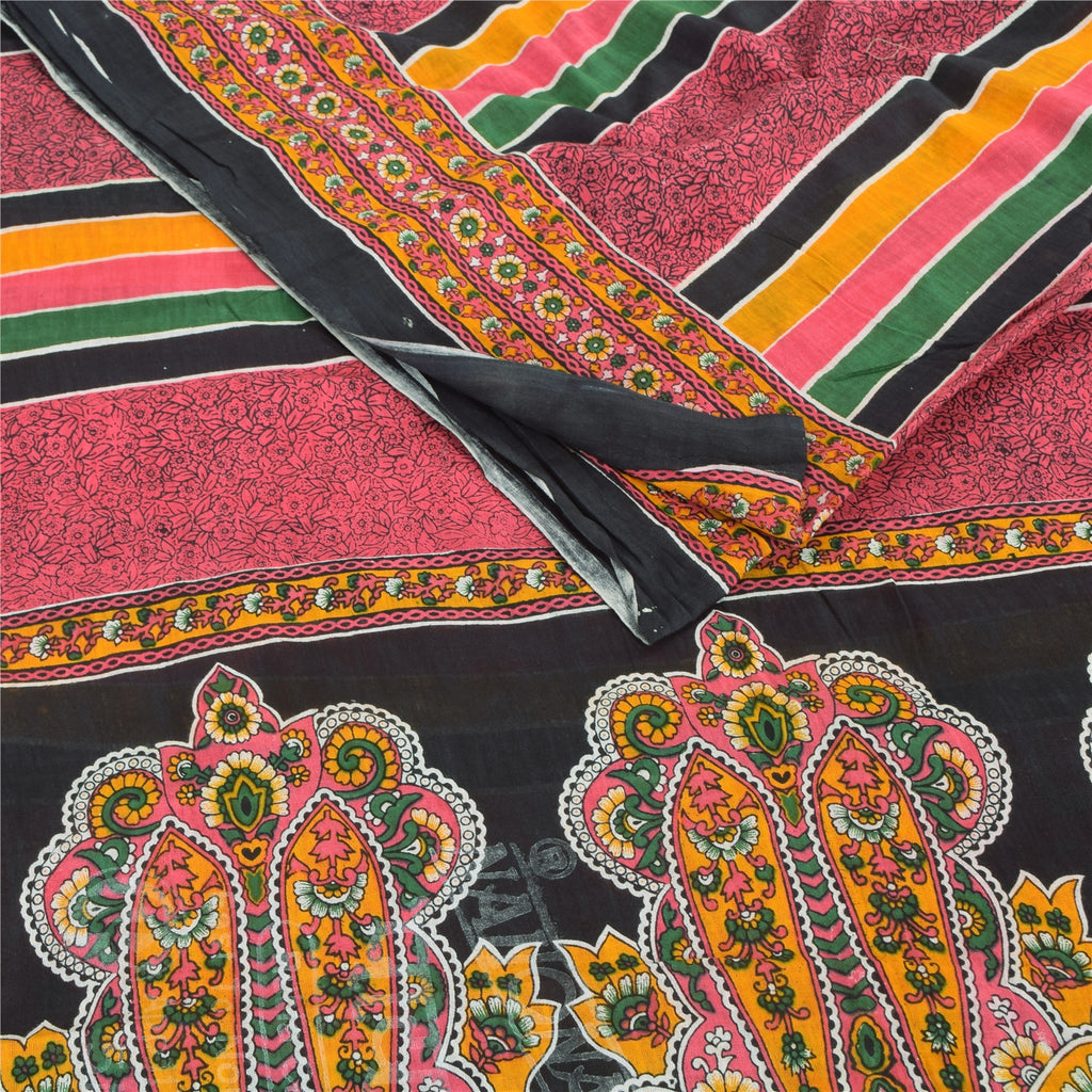 Sanskriti Vintage Sarees Indian Pink Pure Cotton Printed Sari 5yd Craft Sustainable Fabric
