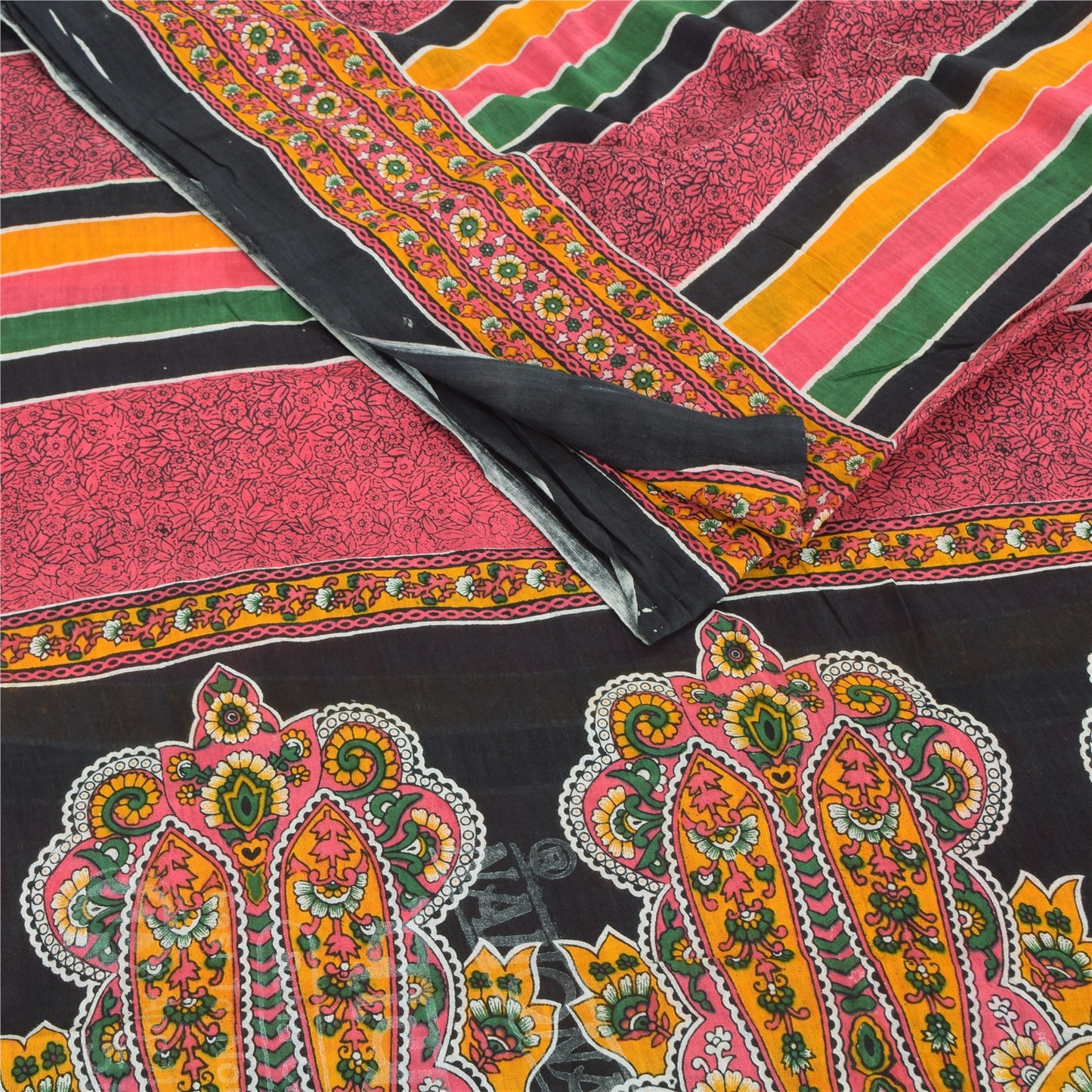 Sanskriti Vintage Sarees Indian Pink Pure Cotton Printed Sari 5yd Craft Sustainable Fabric