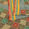 Sanskriti Vintage Sarees Grayish-Blue Pure Cotton Printed Woven Sari 5yd Sustainable Fabric