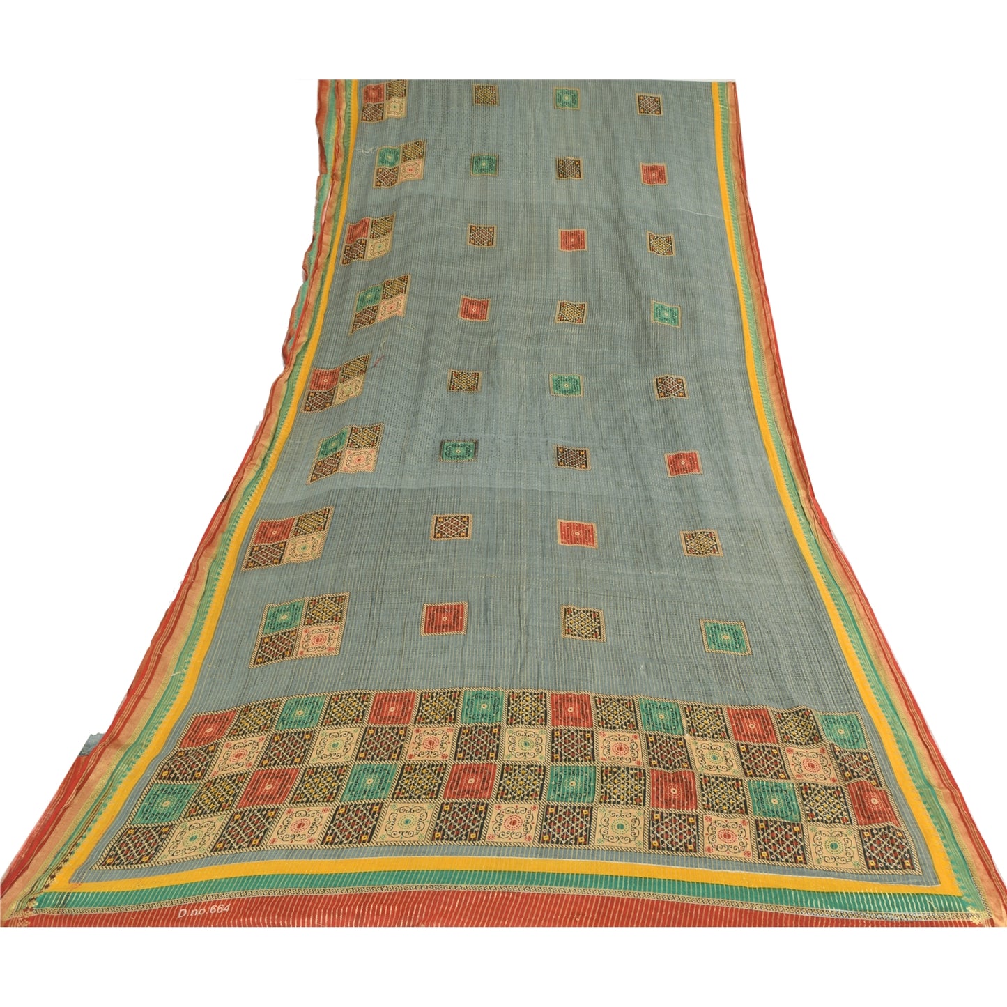 Sanskriti Vintage Sarees Grayish-Blue Pure Cotton Printed Woven Sari 5yd Sustainable Fabric