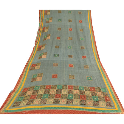 Sanskriti Vintage Sarees Grayish-Blue Pure Cotton Printed Woven Sari 5yd Sustainable Fabric