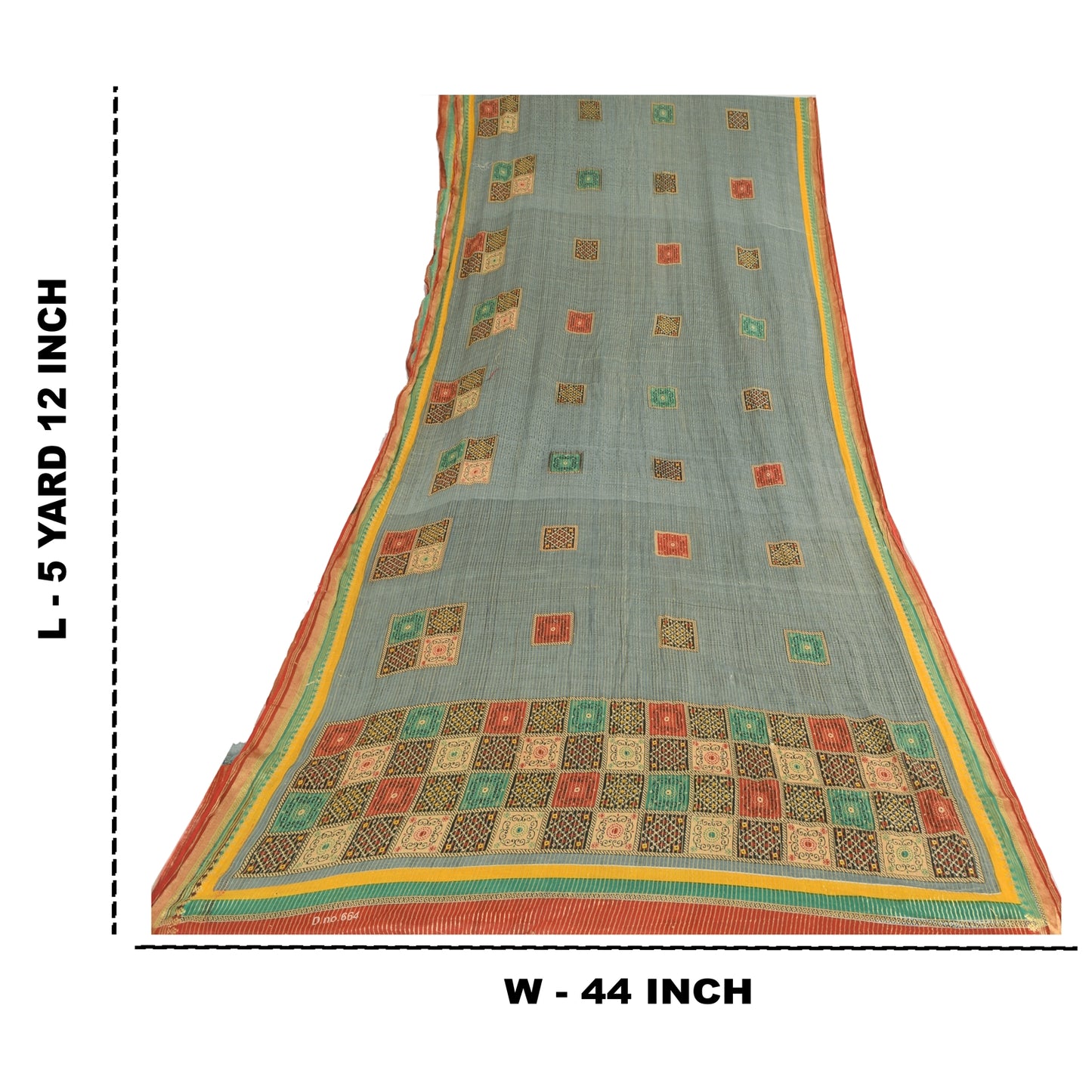 Sanskriti Vintage Sarees Grayish-Blue Pure Cotton Printed Woven Sari 5yd Sustainable Fabric