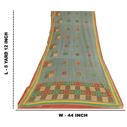 Sanskriti Vintage Sarees Grayish-Blue Pure Cotton Printed Woven Sari 5yd Sustainable Fabric