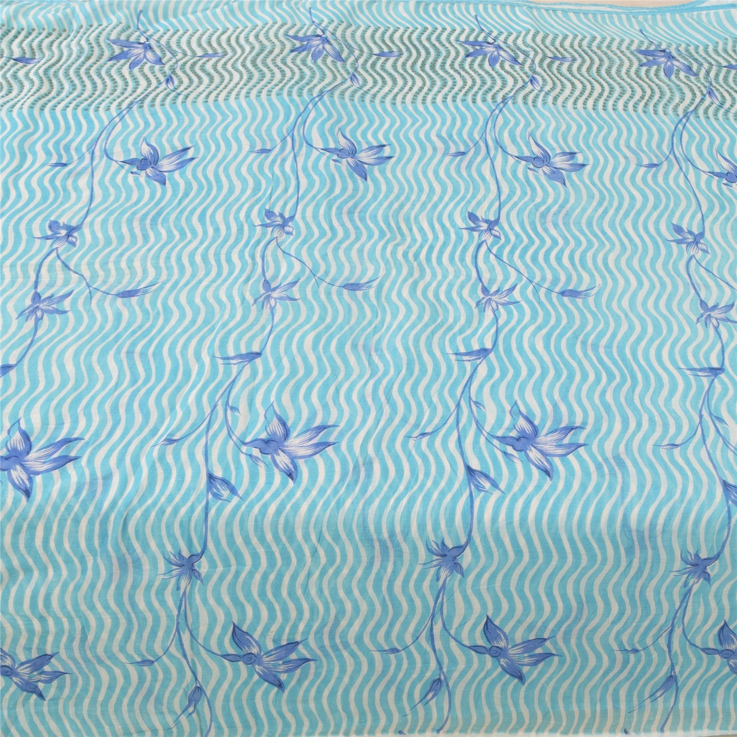 Sanskriti Vintage Sarees Indian Blue Pure Cotton Printed Sari 5yd Craft Sustainable Fabric