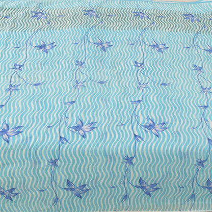 Sanskriti Vintage Sarees Indian Blue Pure Cotton Printed Sari 5yd Craft Sustainable Fabric