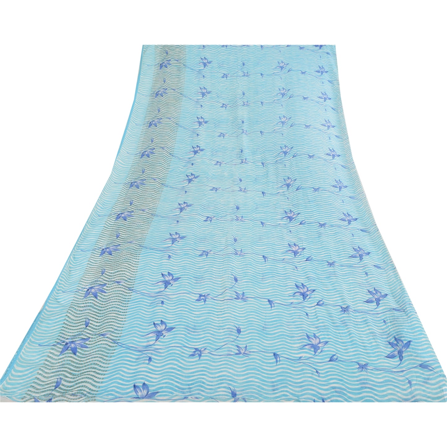 Sanskriti Vintage Sarees Indian Blue Pure Cotton Printed Sari 5yd Craft Sustainable Fabric