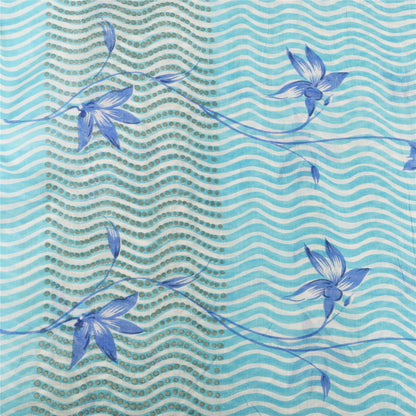 Sanskriti Vintage Sarees Indian Blue Pure Cotton Printed Sari 5yd Craft Sustainable Fabric