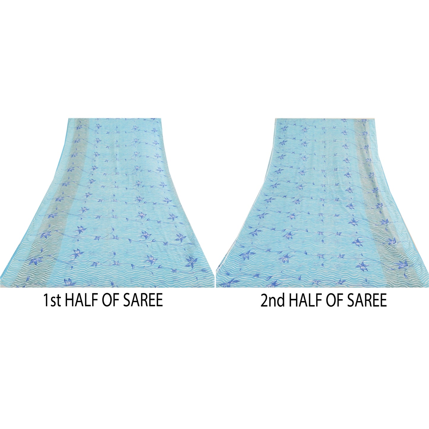 Sanskriti Vintage Sarees Indian Blue Pure Cotton Printed Sari 5yd Craft Sustainable Fabric