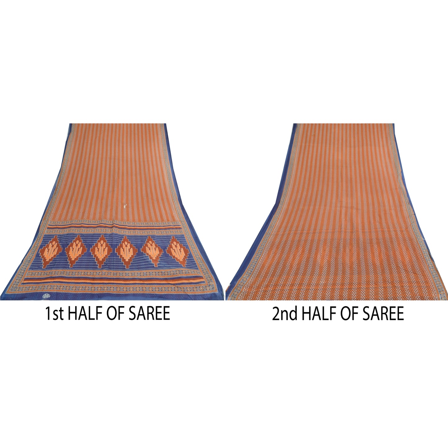 Sanskriti Vintage Sarees Indian Orange Pure Cotton Print Sari 8 y d Craft Sustainable Fabric