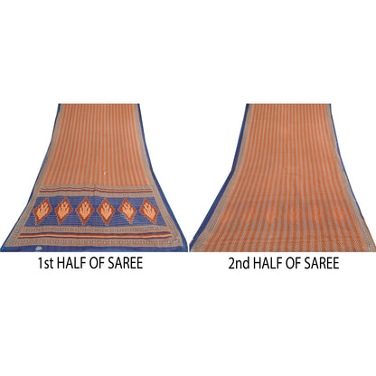 Sanskriti Vintage Sarees Indian Orange Pure Cotton Print Sari 8 y d Craft Sustainable Fabric