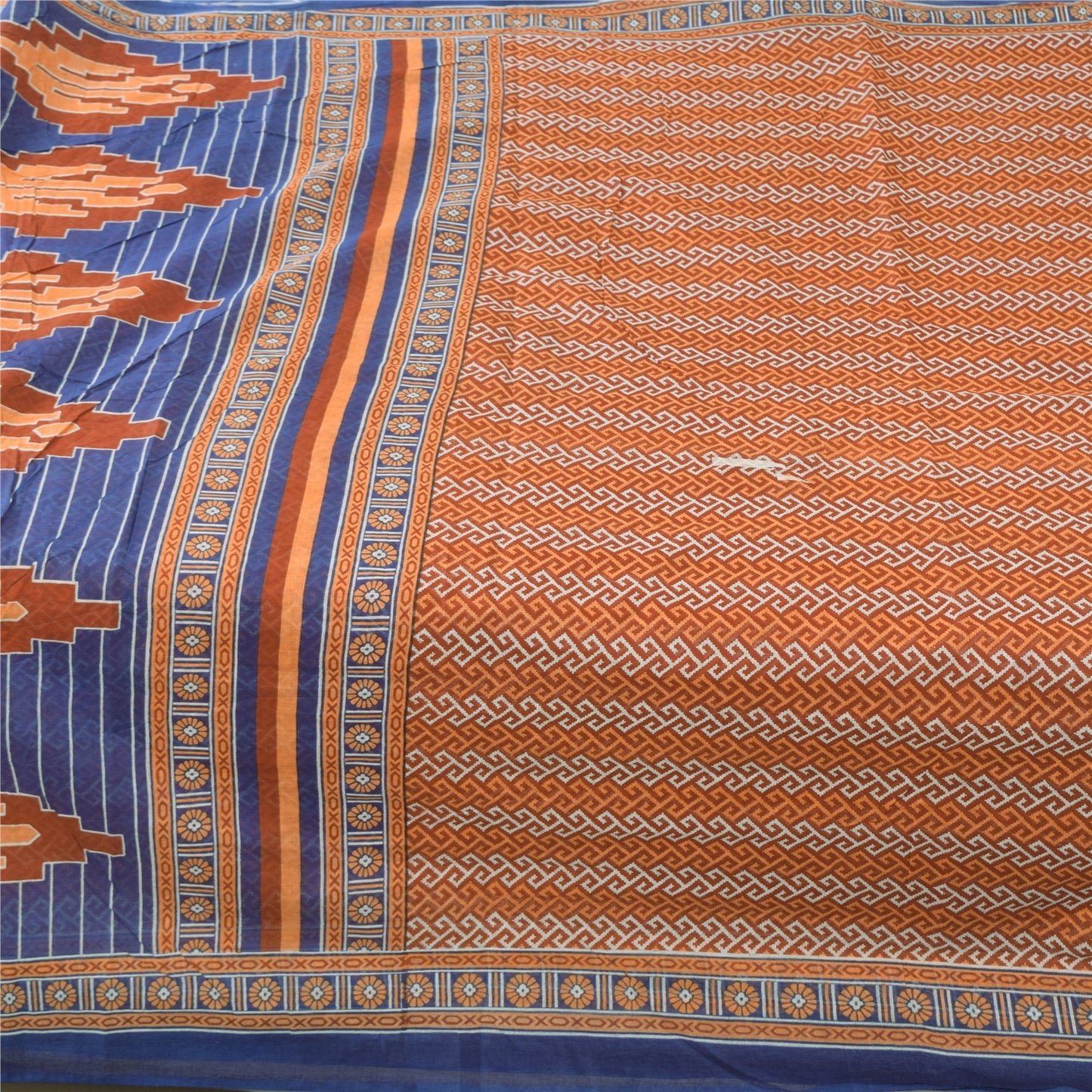 Sanskriti Vintage Sarees Indian Orange Pure Cotton Print Sari 8 y d Craft Sustainable Fabric