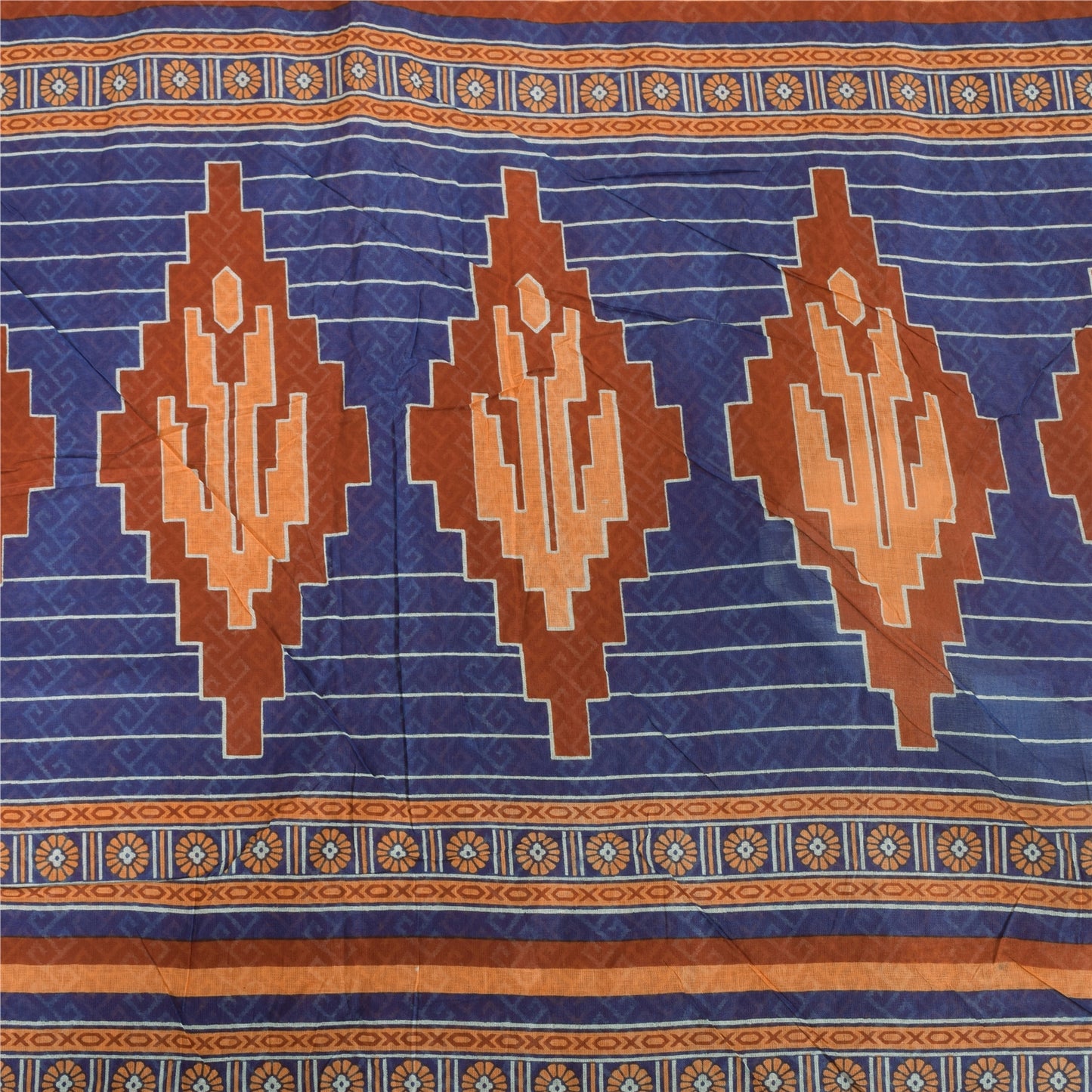 Sanskriti Vintage Sarees Indian Orange Pure Cotton Print Sari 8 y d Craft Sustainable Fabric
