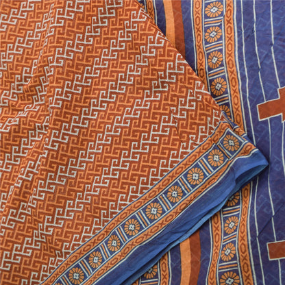 Sanskriti Vintage Sarees Indian Orange Pure Cotton Print Sari 8 y d Craft Sustainable Fabric