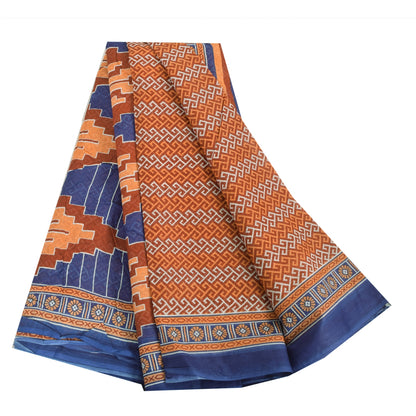 Sanskriti Vintage Sarees Indian Orange Pure Cotton Print Sari 8 y d Craft Sustainable Fabric