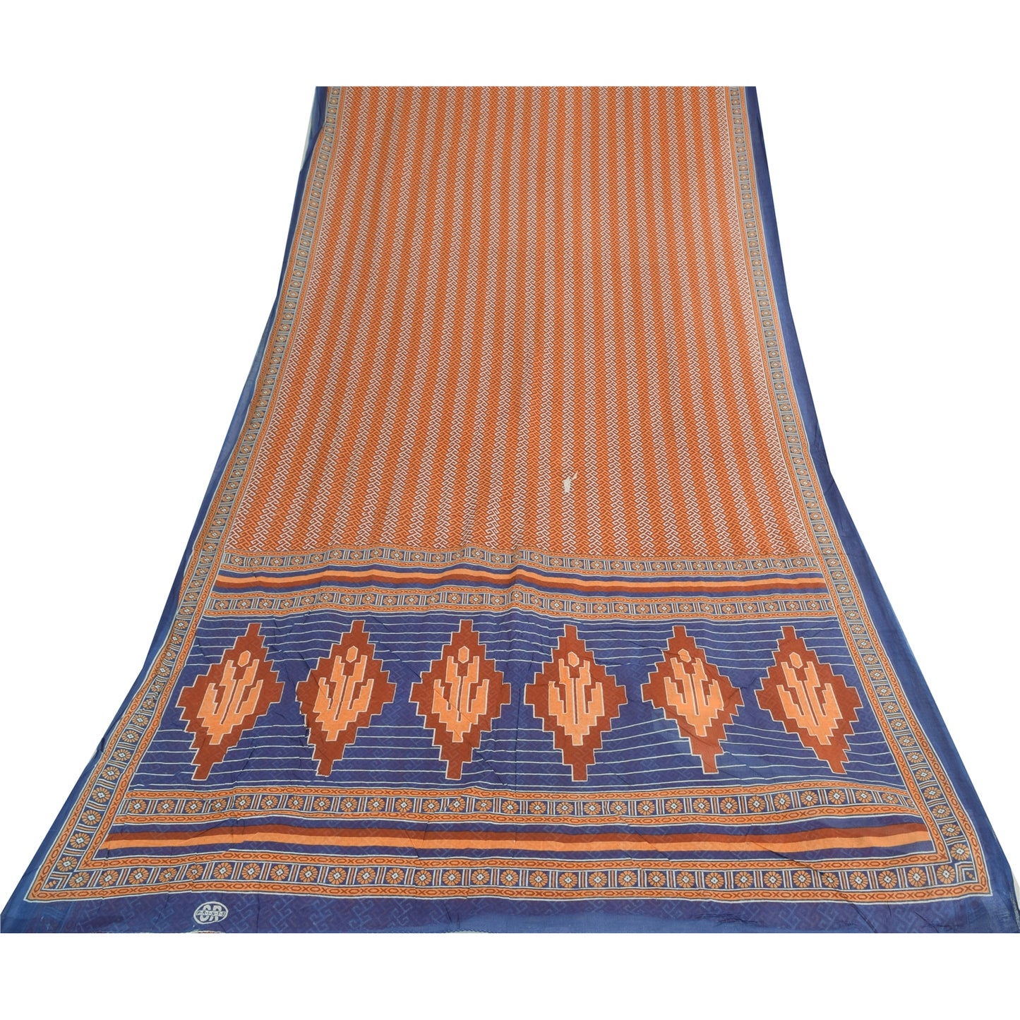 Sanskriti Vintage Sarees Indian Orange Pure Cotton Print Sari 8 y d Craft Sustainable Fabric