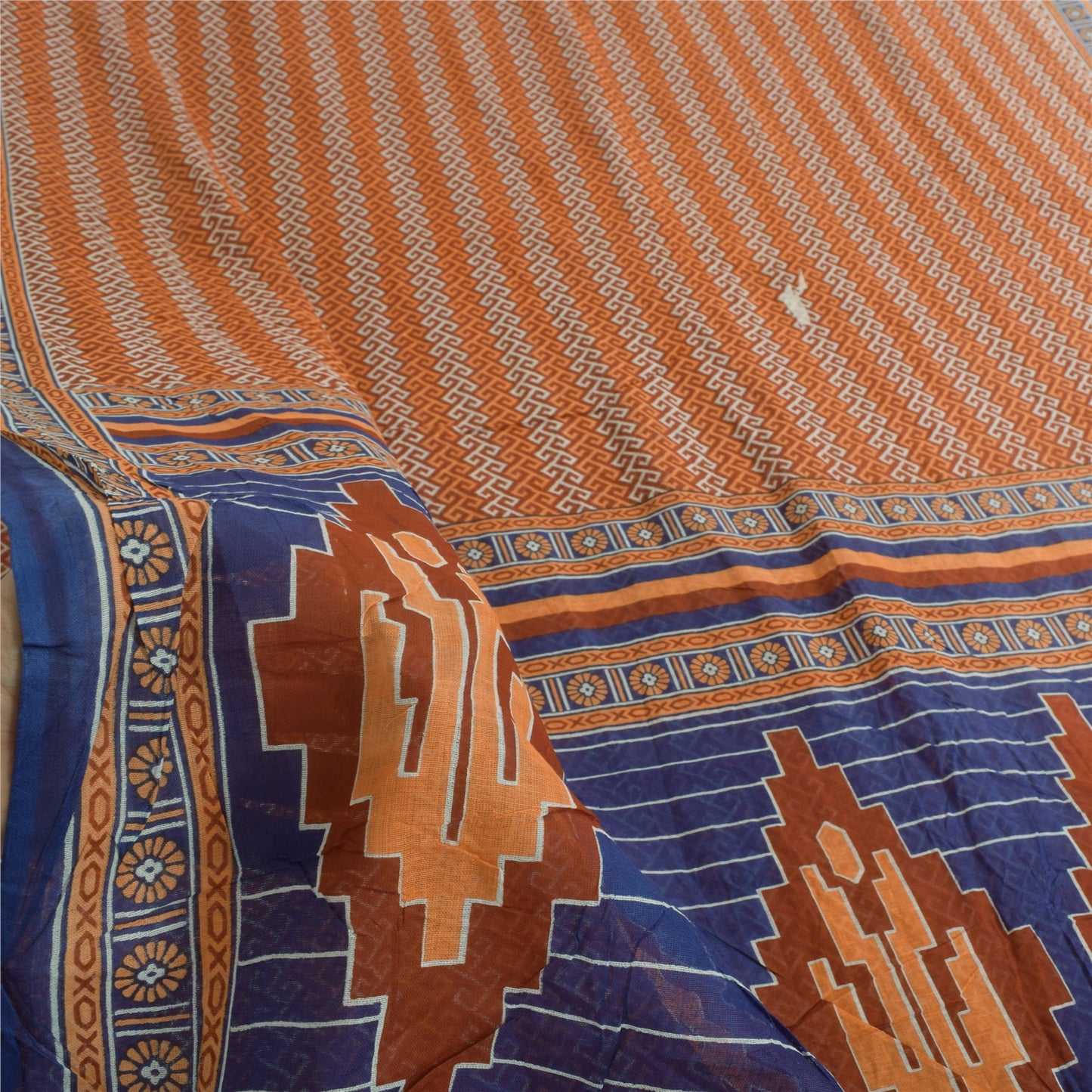 Sanskriti Vintage Sarees Indian Orange Pure Cotton Print Sari 8 y d Craft Sustainable Fabric