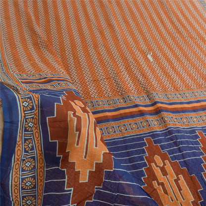 Sanskriti Vintage Sarees Indian Orange Pure Cotton Print Sari 8 y d Craft Sustainable Fabric
