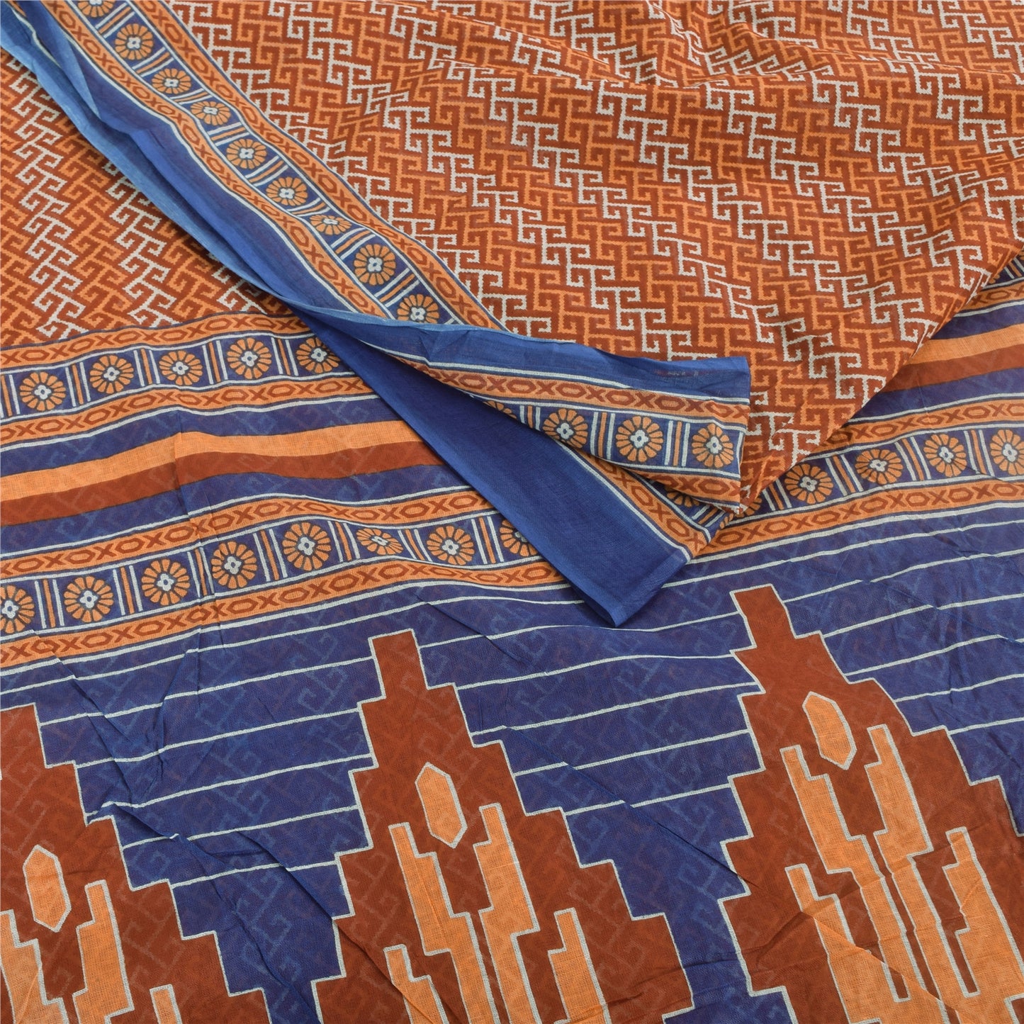 Sanskriti Vintage Sarees Indian Orange Pure Cotton Print Sari 8 y d Craft Sustainable Fabric