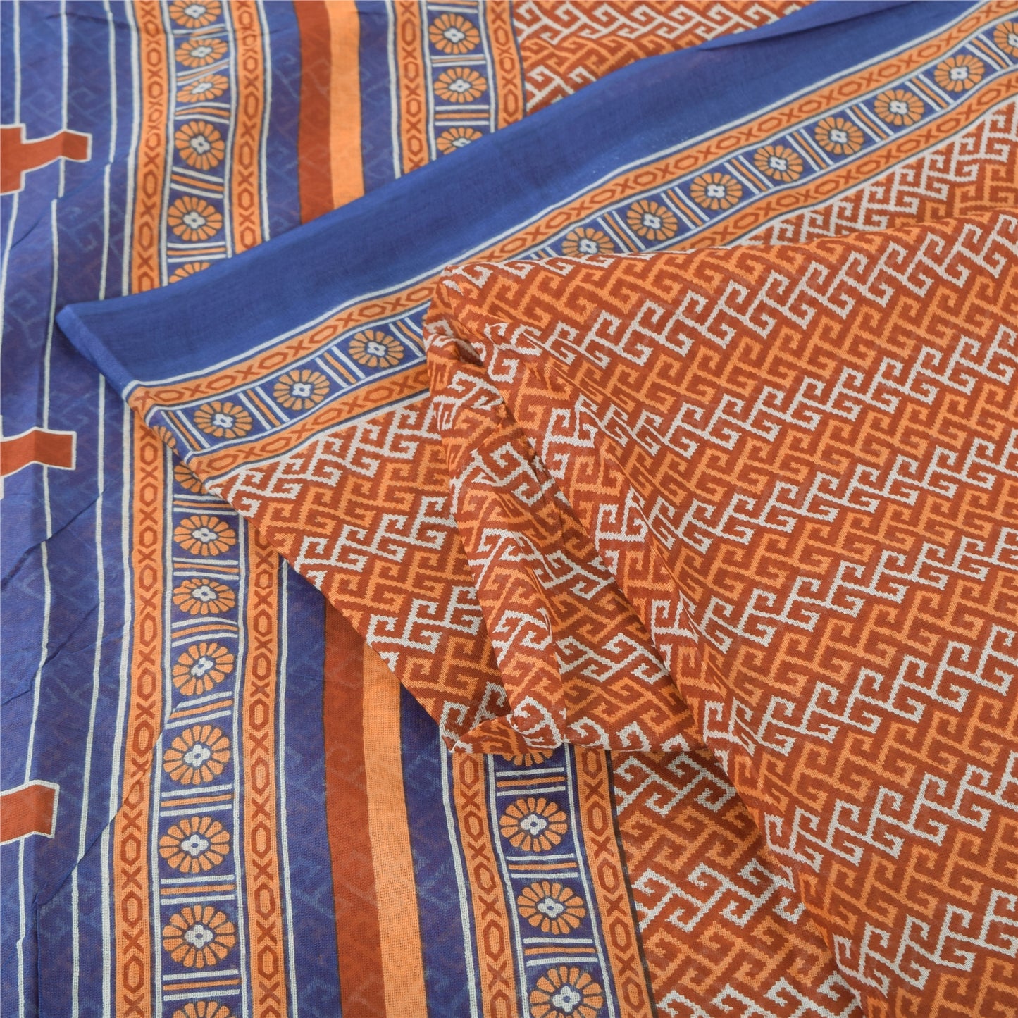Sanskriti Vintage Sarees Indian Orange Pure Cotton Print Sari 8 y d Craft Sustainable Fabric