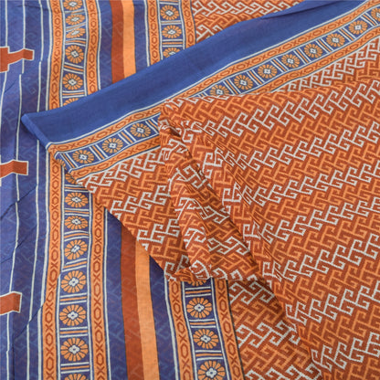 Sanskriti Vintage Sarees Indian Orange Pure Cotton Print Sari 8 y d Craft Sustainable Fabric