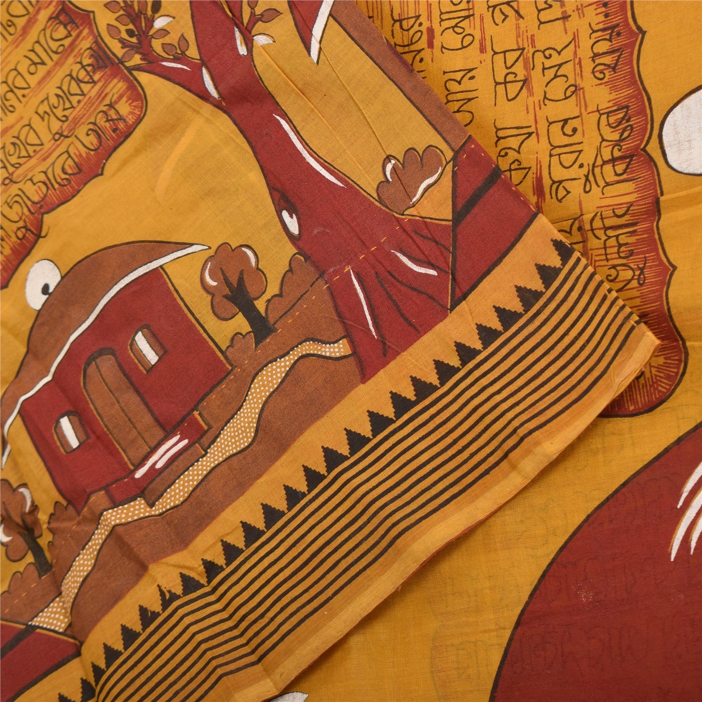 Sanskriti Vintage Sarees Saffron 100% Pure Cotton Printed Sari 5yd Craft Sustainable Fabric